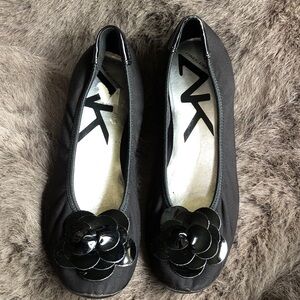 Anne Klein Sport Black Floral Sequin Ballet Wedge Flats